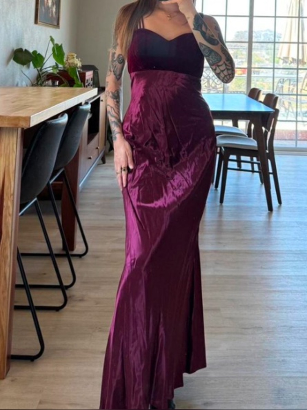 Vintage All That Jazz Burgundy Satin Maxi dress